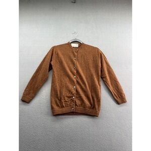 Snowflakes Sweater Womens Small Brown 100% Lambswool Cardigan Button Front Knit